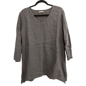 Russ Berens 100% Linen Tunic Blouse Dark Gray size L lagenlook boho minimalist